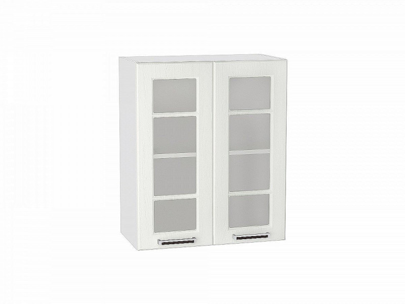 716*600* Шкаф верхний с 2-мя остекленными дверцами Прага Белое дерево Белый